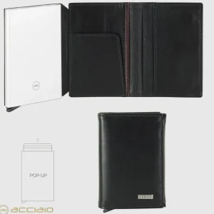 Portafoglio uomo Popup Rfid box in pelle liscia Nero