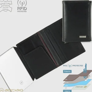 Portafoglio uomo Popup Rfid box in pelle liscia Nero