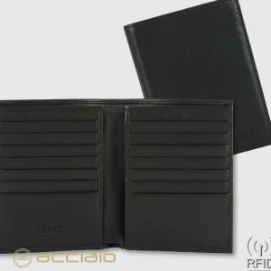 Portafoglio uomo Verticale pelle Soft Nero, 14 carte credito e zip anti-rfid