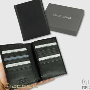 Portafoglio uomo Verticale pelle Soft Nero, 14 carte credito e zip anti-rfid