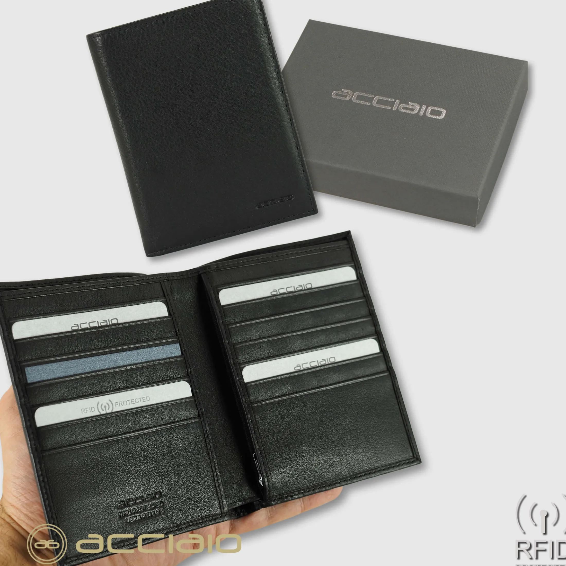 portafoglio_uomo_vertical_3.webp Portafoglio uomo Verticale pelle Soft Nero, 14 carte credito e zip anti-rfid