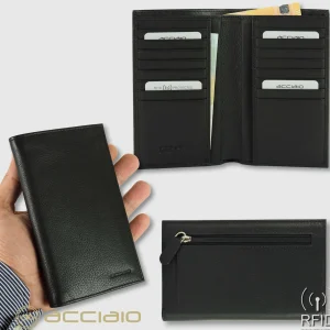 Portafoglio Verticale uomo in pelle Soft Nero, 16 carte credito