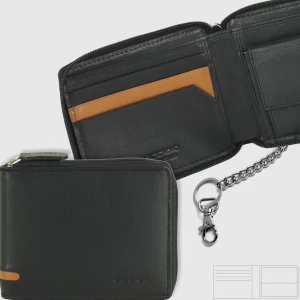 Portafoglio Zip mini da uomo con catena Nero
