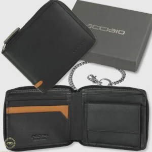 Portafoglio Zip mini da uomo con catena Nero