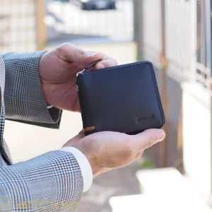 Portafoglio Zip mini da uomo con catena Nero