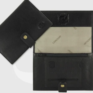 Portatabacco in pelle con bottone, cuoio Nero