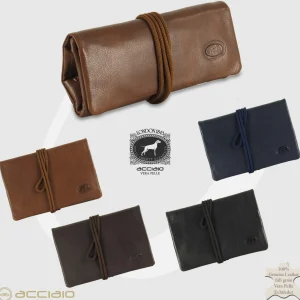 Portatabacco in pelle con laccio, cuoio Blu
