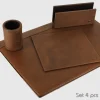 Set Scrivania pelle kit scrittoio 4 pz. in Cuoio Castagno