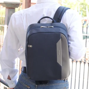 Zaino porta PC in Pelle Medio Blu Grigio