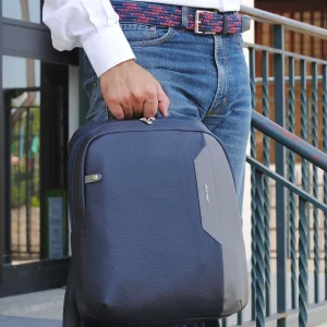 Zaino porta PC in Pelle Medio Blu Grigio