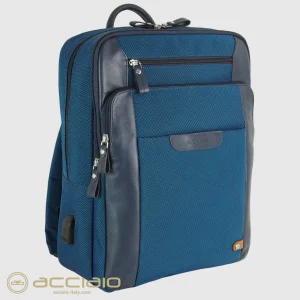 Zaino porta pc Zip 15" tessuto e pelle Blu Cobalto